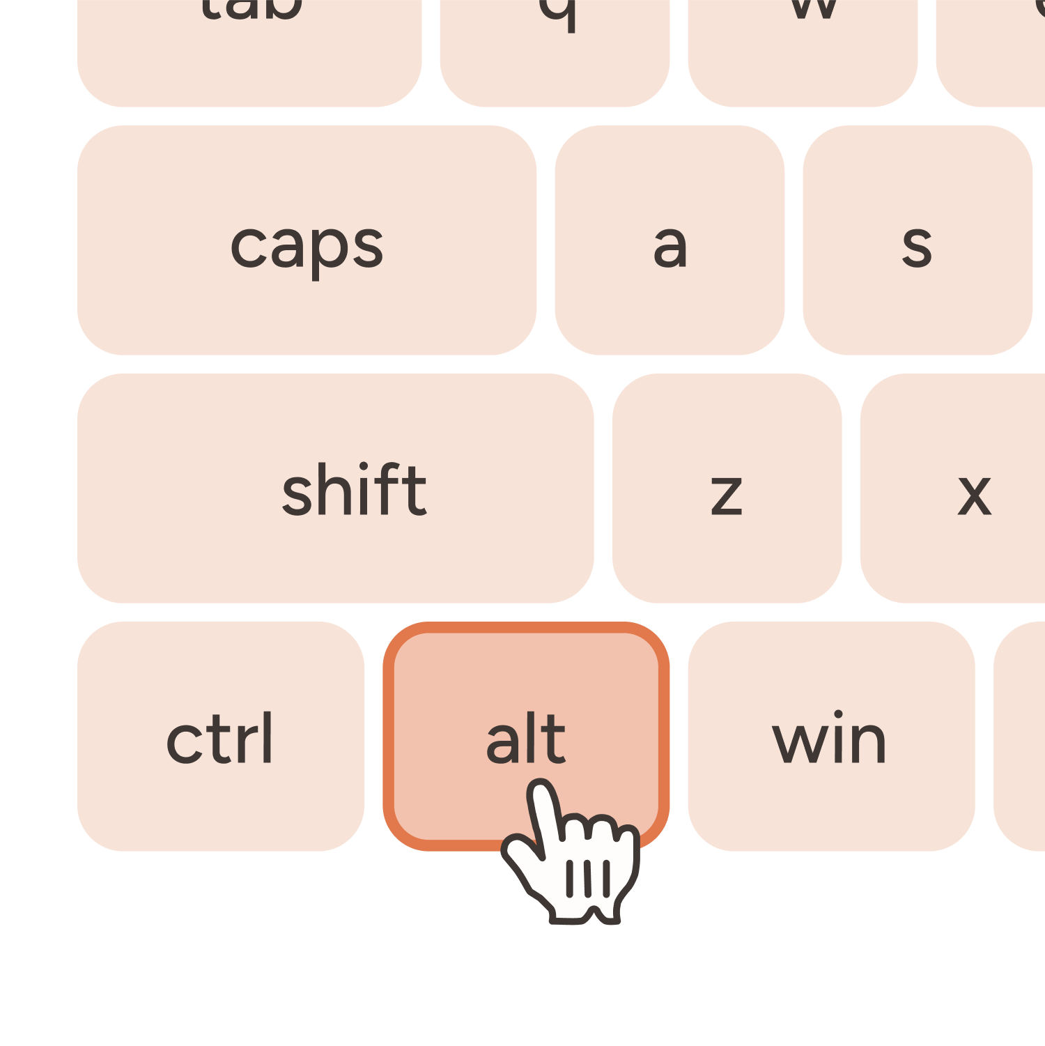 a preview of Tweak, the configuration tool for the sprout 75. the bottom left corner of a keyboard layout is displayed, with the 'alt' fetcherKey highlighted and a cursor over it.